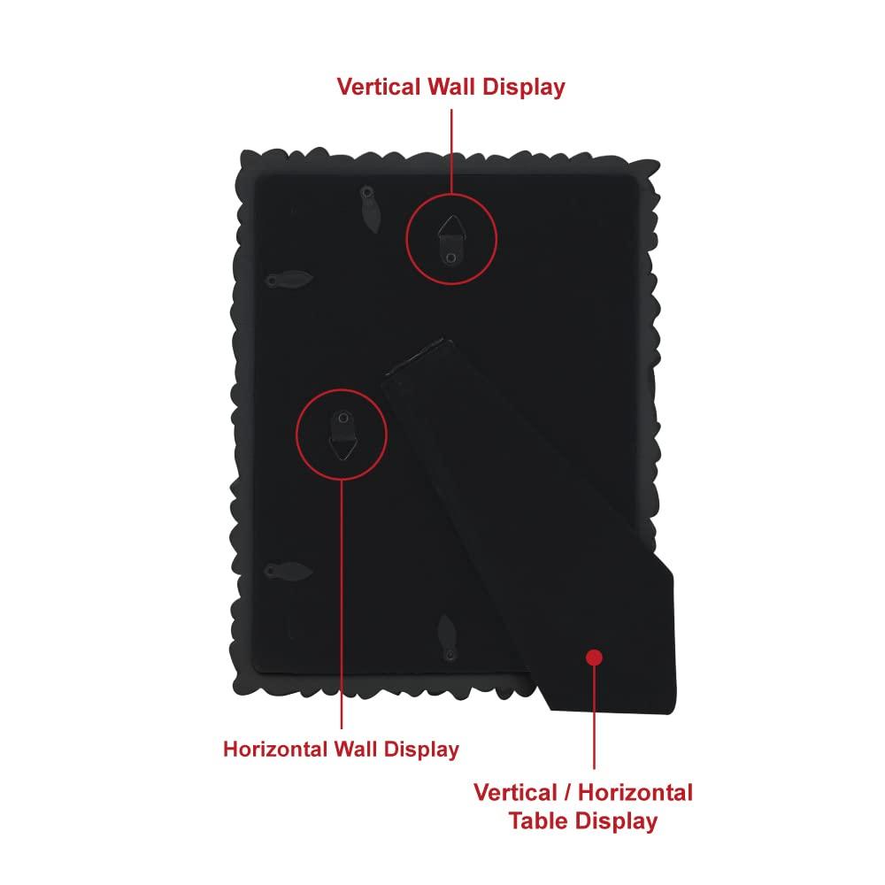 Laura Ashley 5x7 Black Flower Textured Hand-Crafted Resin Picture Frame w/Easel & Hook for Tabletop & Wall Display, Decorative Floral Design Home Décor, Photo Gallery, Art (5x7, Black)