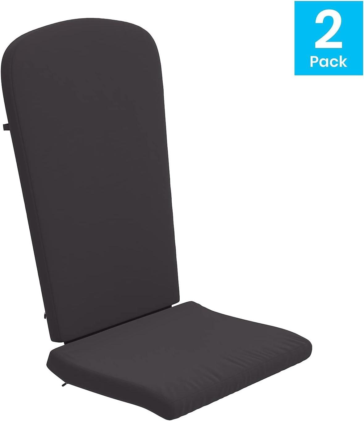 Flash Furniture Charlestown Set of 2 All Weather Indoor/Outdoor High Back Adirondack Chair Cushions, Patio Furniture Replacement Cushions - Gray