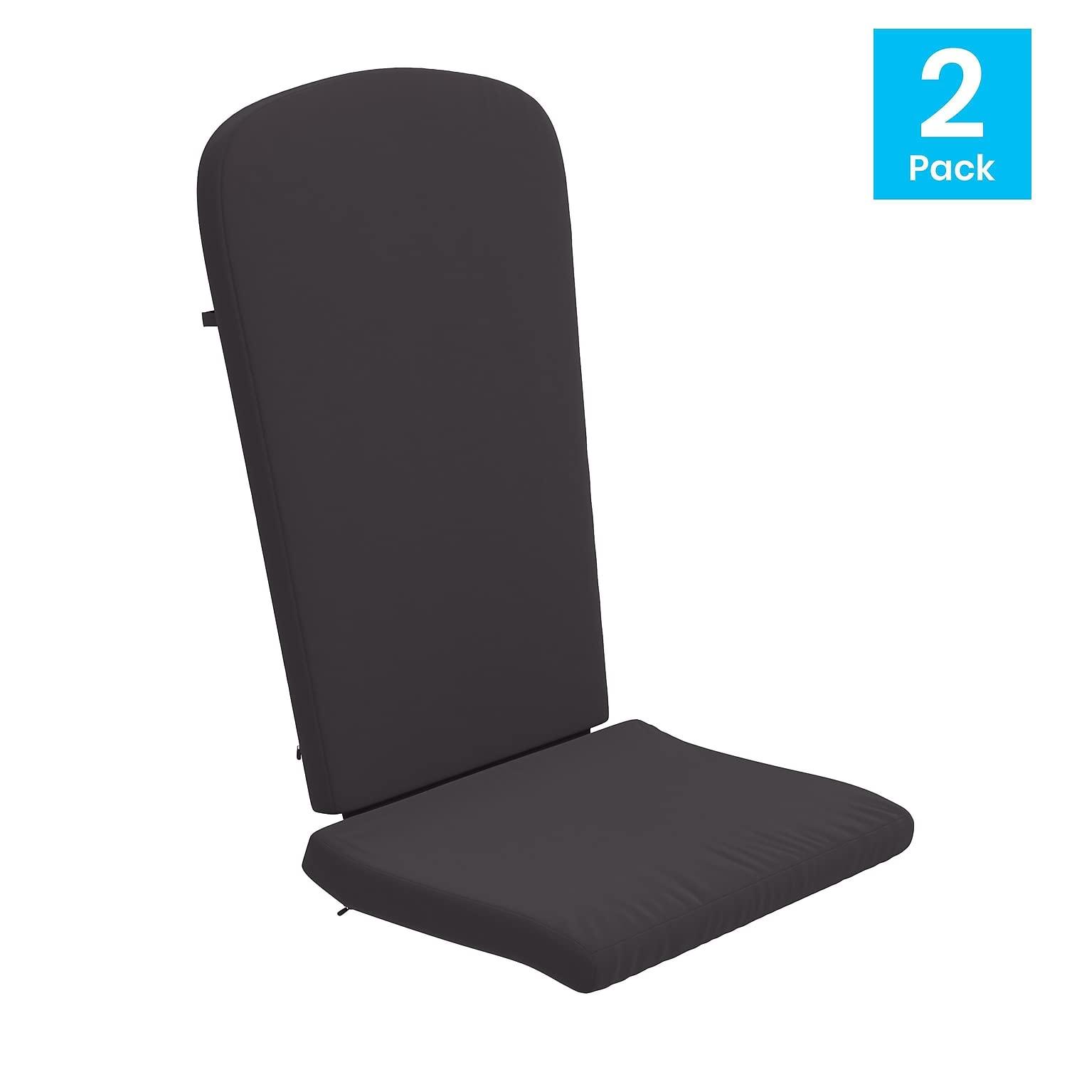 Flash Furniture Charlestown Set of 2 All Weather Indoor/Outdoor High Back Adirondack Chair Cushions, Patio Furniture Replacement Cushions - Gray