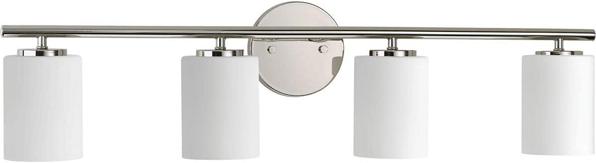 Progress Lighting Replay 4-Light Bath Vanity, Polished Nickel, Porcelain, Up/Down Mount, Brushed Nickel Finish, Shade Included