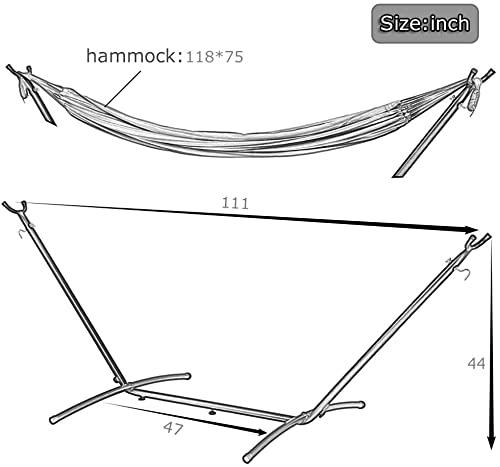SUNDAN Two Person Hammock Adjustable Hammock Bed with Space Saving Steel Stand Portable Carrying Case Easy Set Up Indoor Hammock Standing Hammock for Outside Hammock Stand Portable