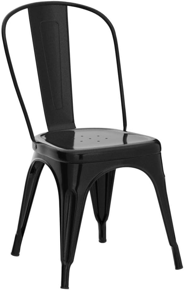 Nazhura Metal Dining Chair Farmhouse Tolix Style for Kitchen Dining Room Caf Restaurant Bistro Patio, 18 Inch, Stackable, Waterproof Indoor/Outdoor (Sets of 4) (Black)