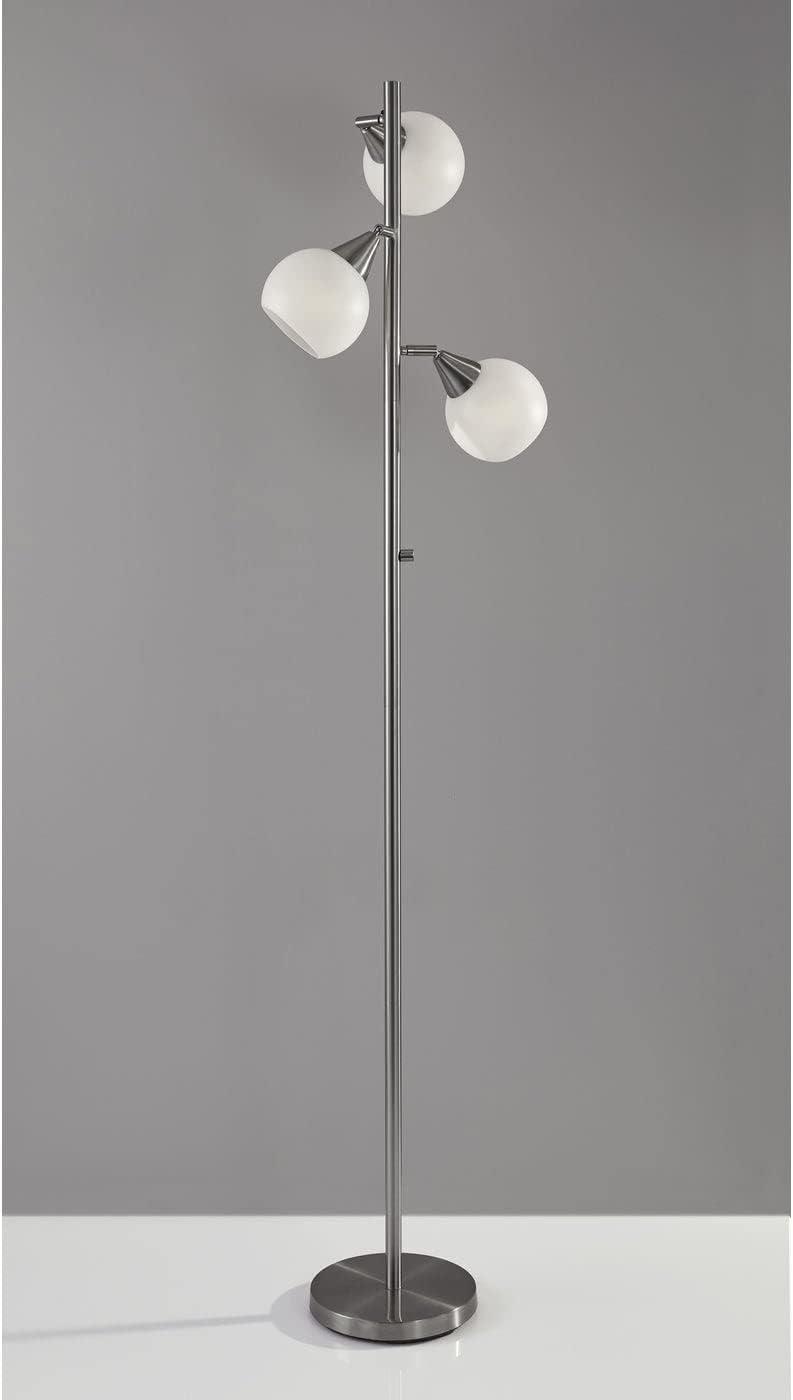 Adjustable White and Brushed Steel Tree Floor Lamp