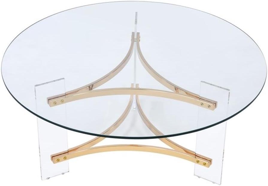 41" Sosi Coffee Table Gold Finish - Acme Furniture: Chic Acrylic Base, Clear Glass Top, No Assembly Required