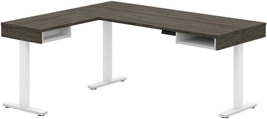 Bestar Pro-Vega L Shaped Adjustable Standing Desk in Walnut Gray and White