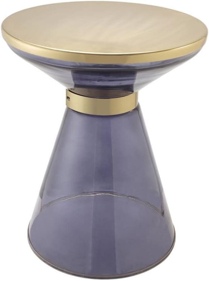 TOV Furniture Coral Transparent Blue Glass Round Side Table with Gold Iron Table Top