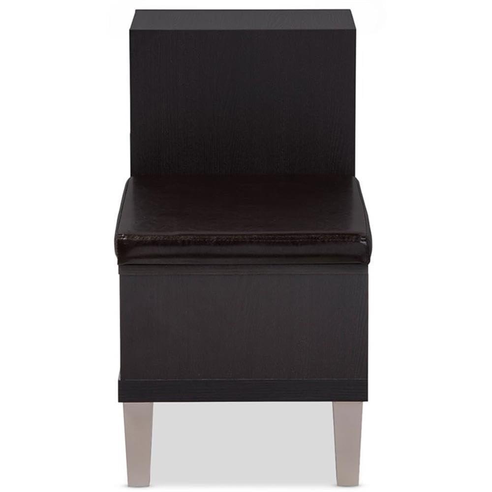 Arielle Modern and Contemporary Wood 3 - Drawer Shoe entryway benches with Two Open Shelves - Dark Brown - Baxton Studio