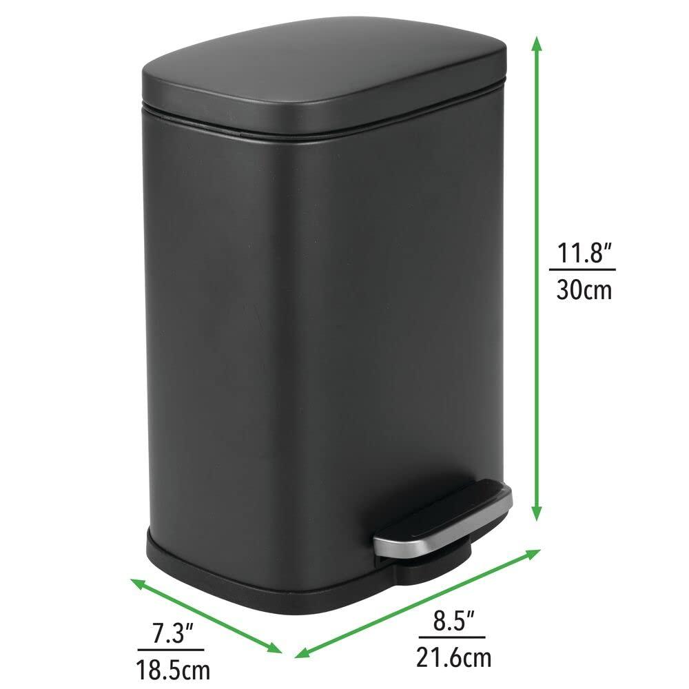 Black Stainless Steel Rectangular Pedal Trash Can, 1.3 Gallon