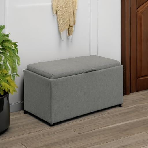 Convenience Concepts Designs4Comfort Sheridan Storage Bench w/ 2 Side Ottomans, Soft Gray Fabric