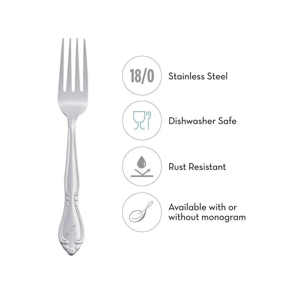 RiverRidge Home RiverRidge Rose Flatware 46-Piece Monogrammed Stainless Steel Silverware Set for 8