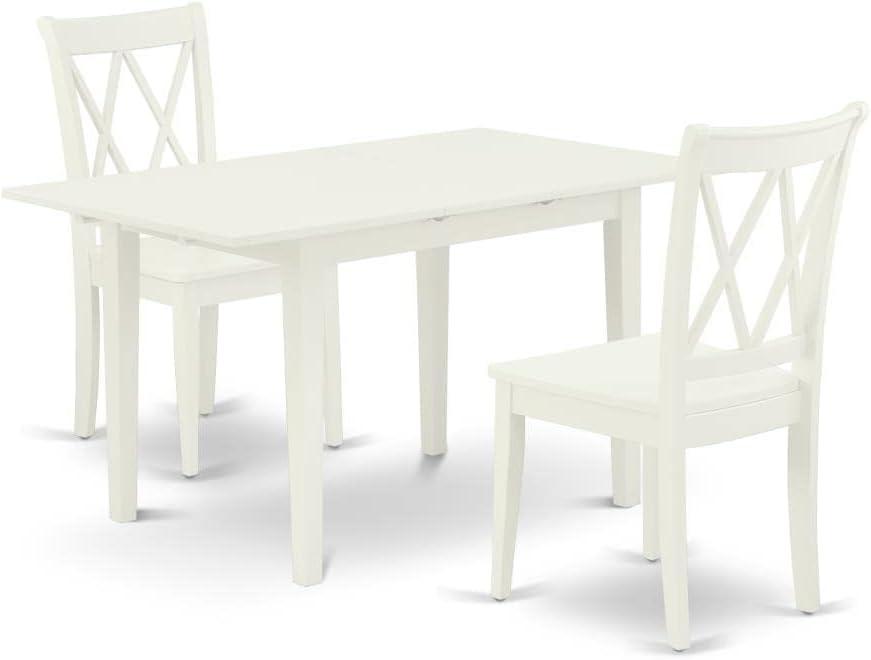 Linen White Rubber Wood 3-Piece Dining Set with Double X Back Chairs