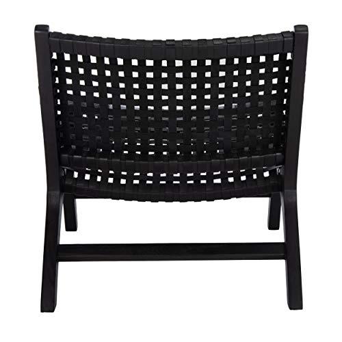 Luna Black Leather Woven Accent Chair with Sungkai Wood Frame