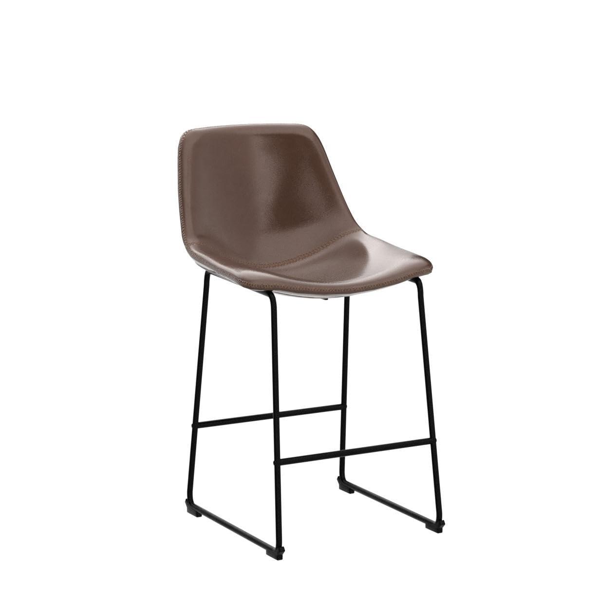 Bennium Counter Stools Set of 2, 24 inch Counter Height Bar Stools Hold up to 500 lbs, Armless Counter Height Chairs with Metal Legs & Soft Backrest for Kitchen Island Coffee Shop, Brown