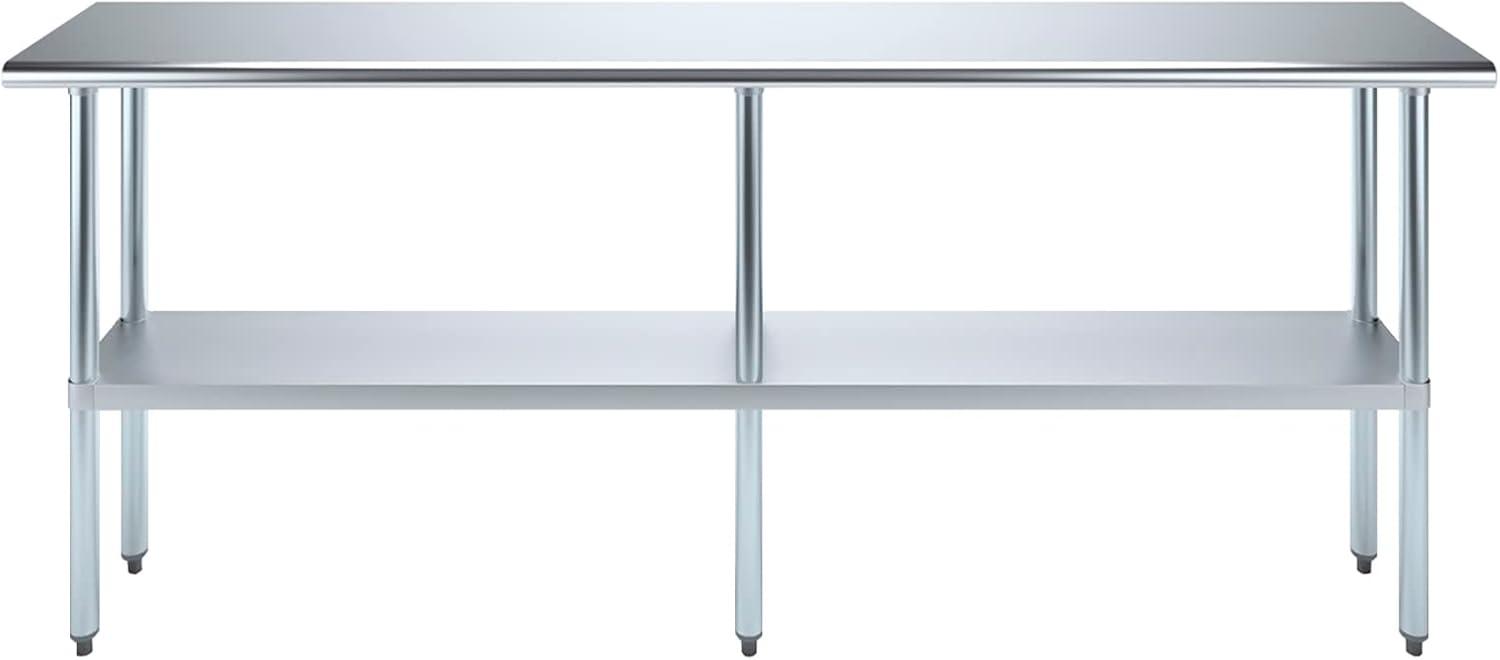 AmGood 14 in. x 84 in. Stainless Steel Table with Two Undershelves | Metal Utility Kitchen Prep Work Table | NSF