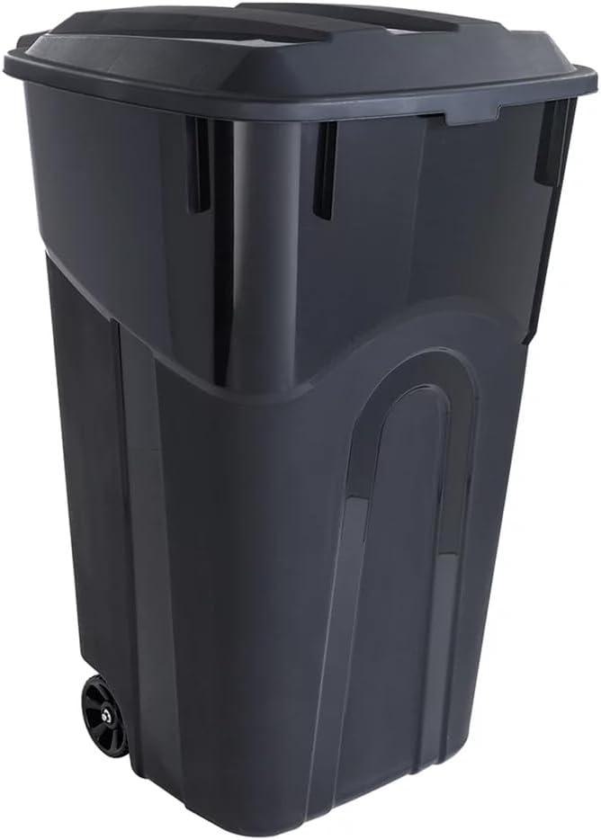 Hyper Tough 32 Gallon Wheeled Heavy Duty Plastic Garbage Can, Attached Lid, Black