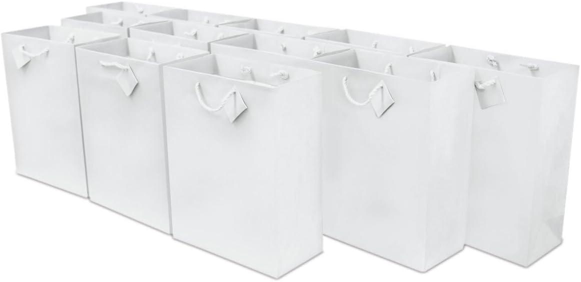 Glossy White Medium Paper Gift Bags with Handles, 12 Pack