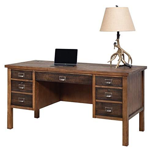 Heritage Half Pedestal Desk with Utility Drawers in Rustic Brown