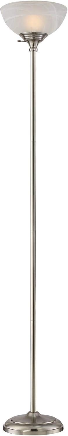 360 Lighting Maddox Modern Torchiere Floor Lamp 71" Tall Satin Nickel Silver Metal Alabaster Glass Shade for Living Room Bedroom Office House Home