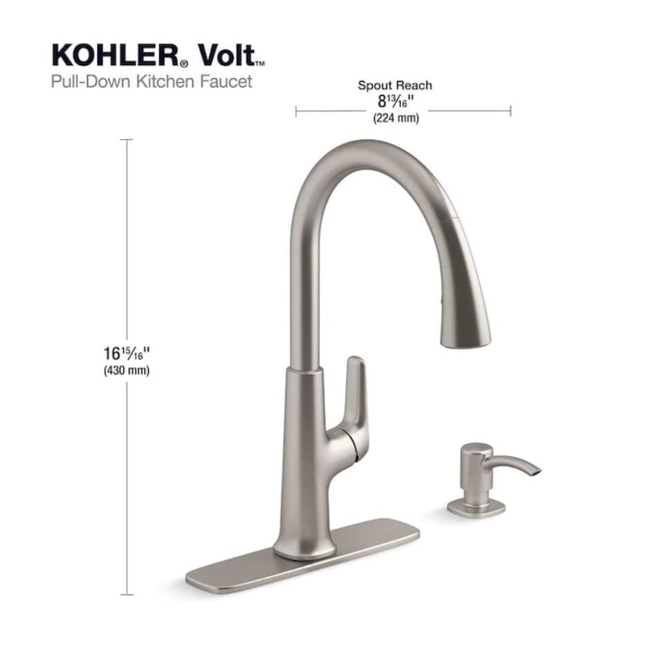 Volt Stainless Steel Pull-Down Kitchen Faucet with Soap Dispenser