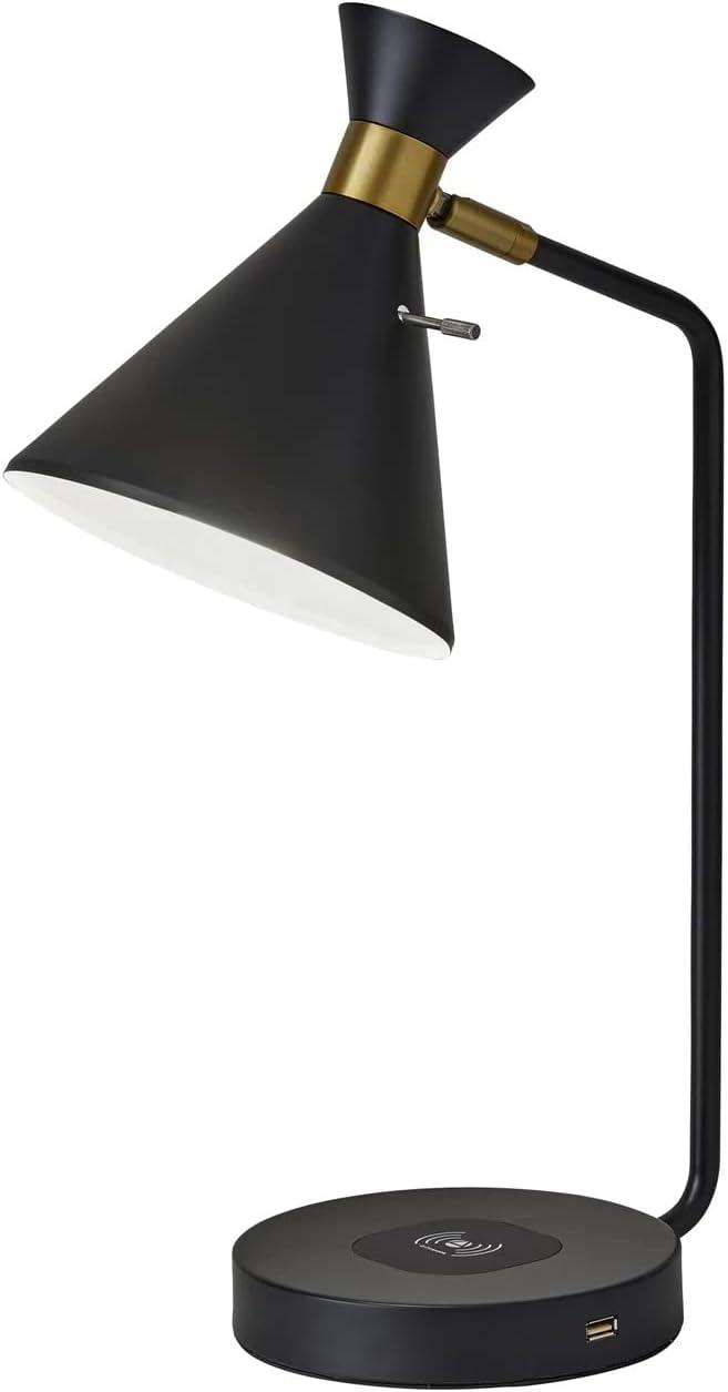 19" Wireless Charging Table Lamp Matte Black - Adesso: ETL Listed, Metal Shade, No Assembly Required