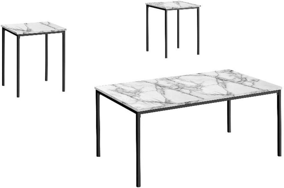 Black Metal and White Marble Look 3-Piece Coffee and End Table Set