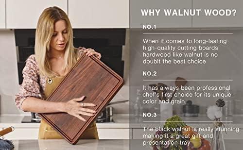 Large Walnut Wood Cutting Board with Juice Groove and Handles