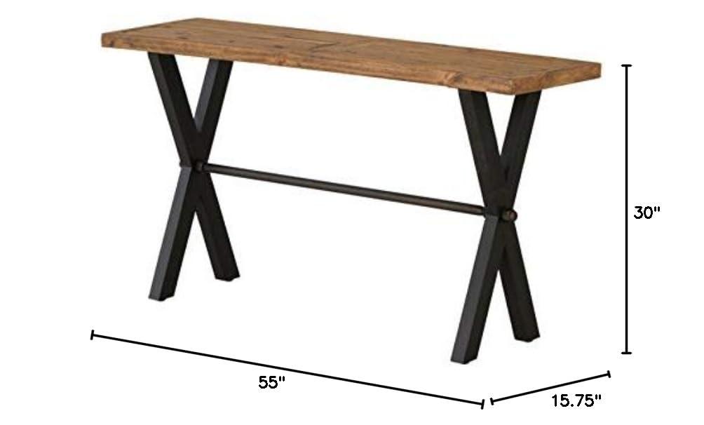 Cortesi Home Austin Console Table, Solid Reclaimed Wood with Black Wood Legs, Honey Pine