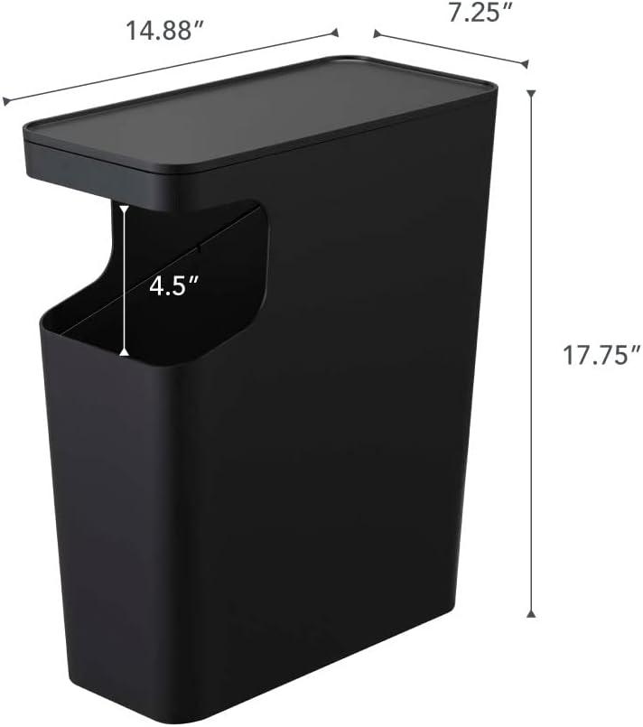 Tower Yamazaki Home Slim Side Table And Waste Basket Trash Can For Home Office Kitchen, 4 gallons