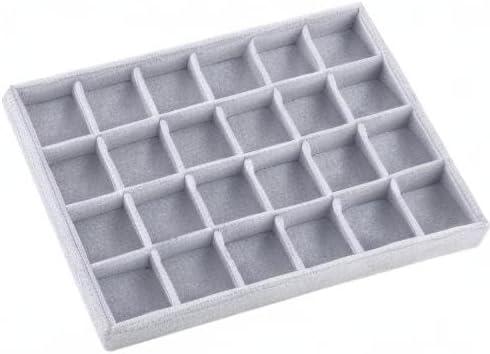 Coofanin Jewelry Box Jewelry Tray Stackable Display Drawer Showcase Organizer Storage Holder for Ring Earring Bracelet Gray Velvet 24 Grid (Grey )