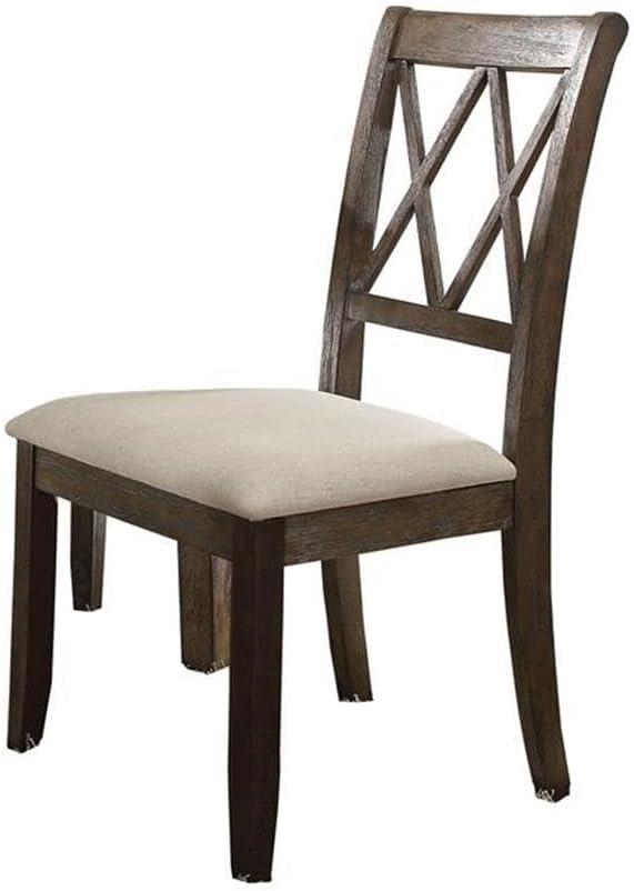 Acme Furniture Set of 2 26" Claudia Dining Chairs Beige Linen/Salvage Brown: Upholstered X Back, Armless Design