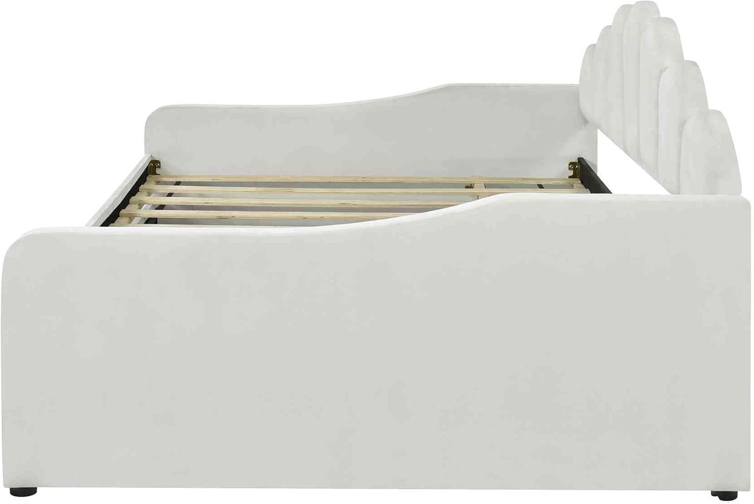 ATY Full Size Upholstery Daybed with Trundle and Backrest, Shall Shaped Bedframe, Sofa Design, for Bedroom, Guestroom, Small Space, Beige