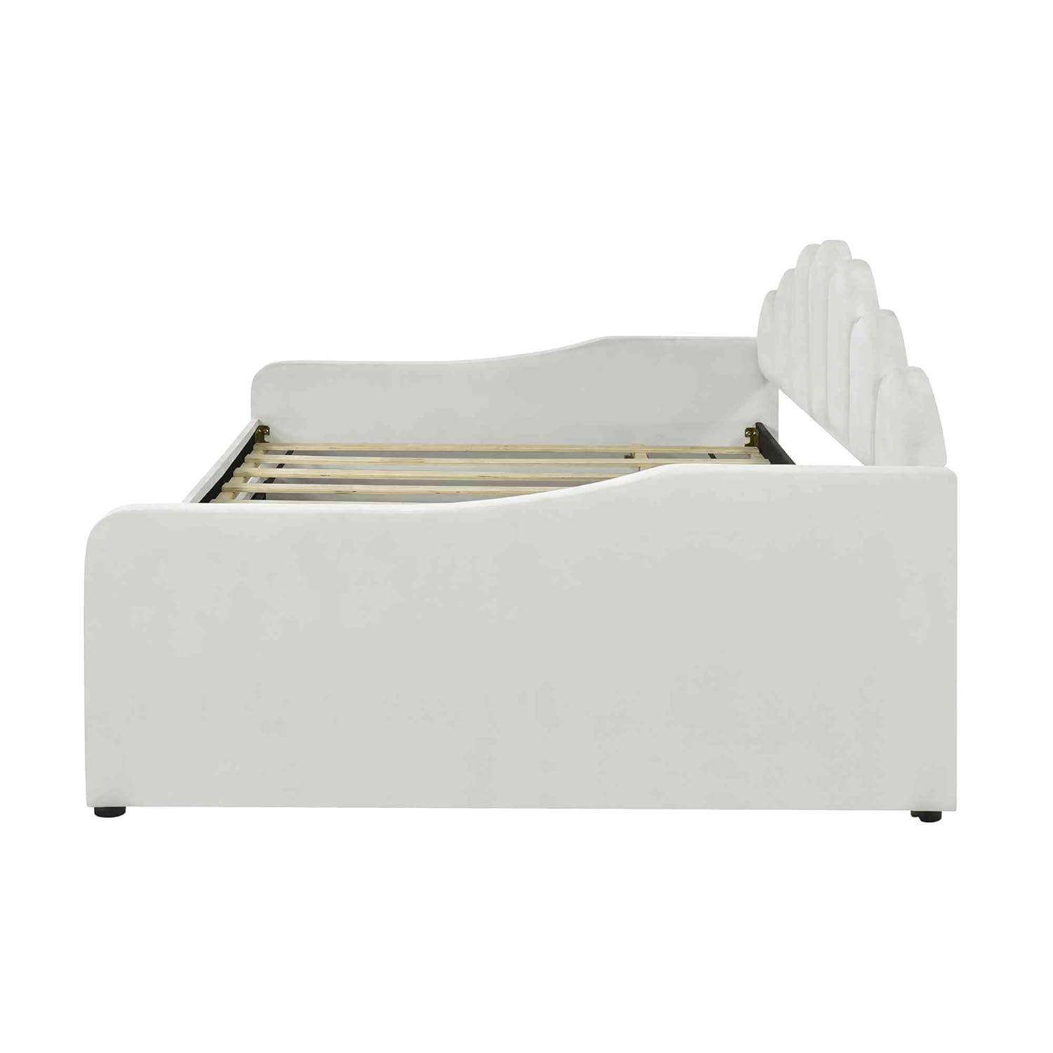ATY Full Size Upholstery Daybed with Trundle and Backrest, Shall Shaped Bedframe, Sofa Design, for Bedroom, Guestroom, Small Space, Beige
