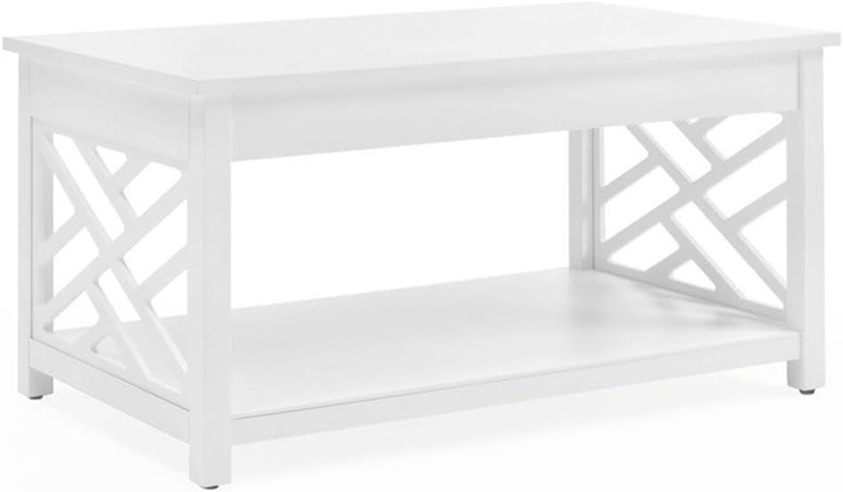 Alaterre Furniture Coventry 36 in. Solid Pine Wood Coffee Table, Traditional to Modern Design, Open-Detailing Accent Furniture, White