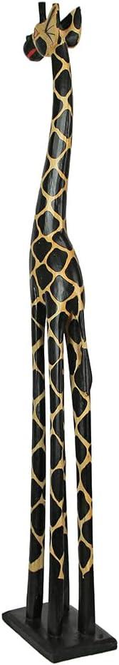 Hand-Carved 36-Inch Tall Black and Beige Wooden Giraffe Statue