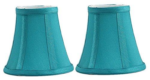 Urbanest Set of 2 Teal Silk Bell Chandelier Lamp Shade, 3-inch by 5-inch by 4.5-inch, Clip-on