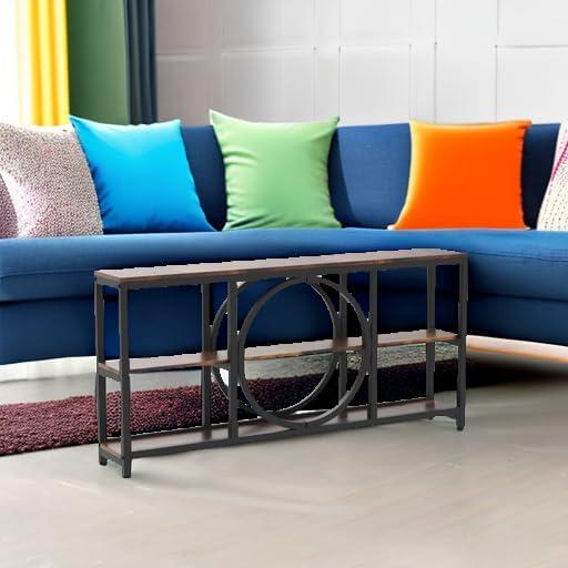 Tribesigns Extra Long Console Table, 70.9 inch Narrow Sofa Tables with 3 Tier Wood Storage Shelves Industrial Metal Frame for Entryway Hallway Living Room Behind Couch, Rustic Brown Black