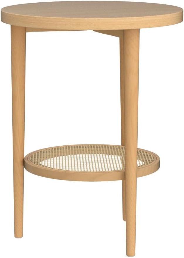 Sonia Wood and Rattan Round Warm Pine - Nathan James: Chic Bohemian 2-Tier End Table