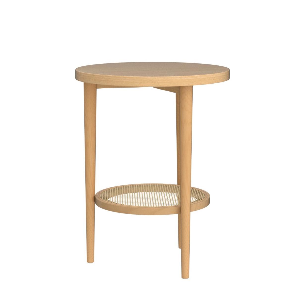 Sonia Wood and Rattan Round Warm Pine - Nathan James: Chic Bohemian 2-Tier End Table