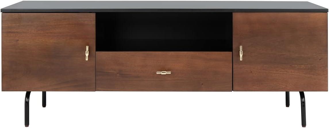 SAFAVIEH Genevieve Modern Storage Rectangle TV Stand, Black/Walnut (54 in. W x 15.7 in. D x 19.7 in. H)