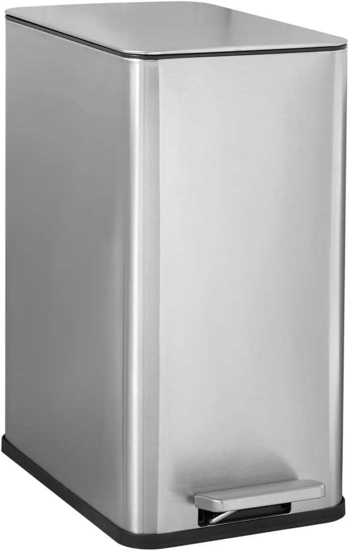 Nine Stars 2.6 Gallon Trash Can, Slim Step On Bathroom Trash Can, Stainless Steel