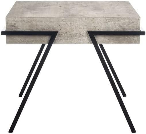 Transitional Jett 20" Square Light Grey Wood & Black Metal Accent Table