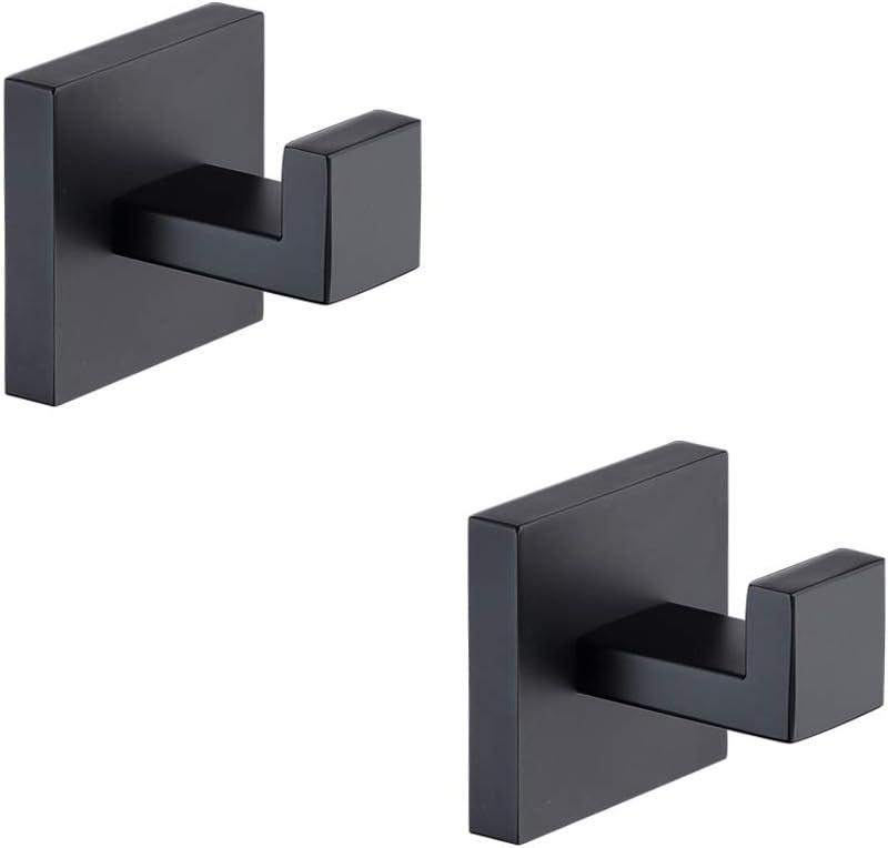 Matte Black Stainless Steel Square Towel Hooks, 2 Pack