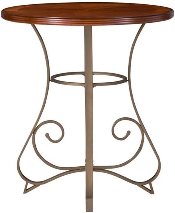Hamilton 3-Piece Bar Height Pub Set with Swivel, Brushed Faux Medium Cherry Wood with "Matte Pewter and Bronze" Metal