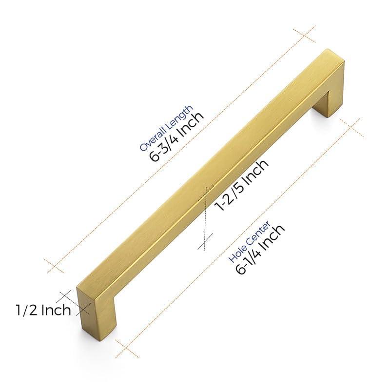 Goldenwarm 10 Pack Gold Cabinet Furniture Pulls Kitchen Hardware Square Door Handles 6-1/4 Inch Hole Centers