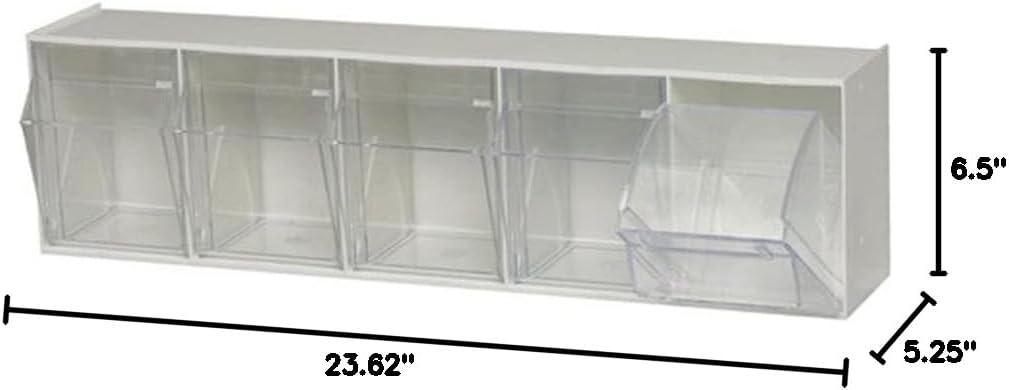 SleekStack 5-Compartment Clear & White Plastic Tip-Out Bin