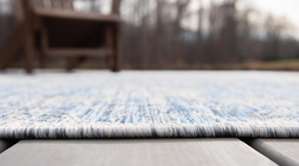 Unique Loom Outdoor Traditional Collection Area Rug - Timeworn (7' 1" x 10' Rectangle Blue/Gray)