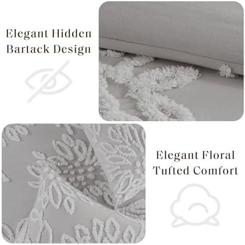 3pc King/California King Danica Tufted Chenille Floral Comforter Set Gray/White - Madison Park
