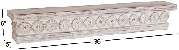 DecMode 36" x 5" Intricate Carved 1-Tier White Floral Wall Shelf