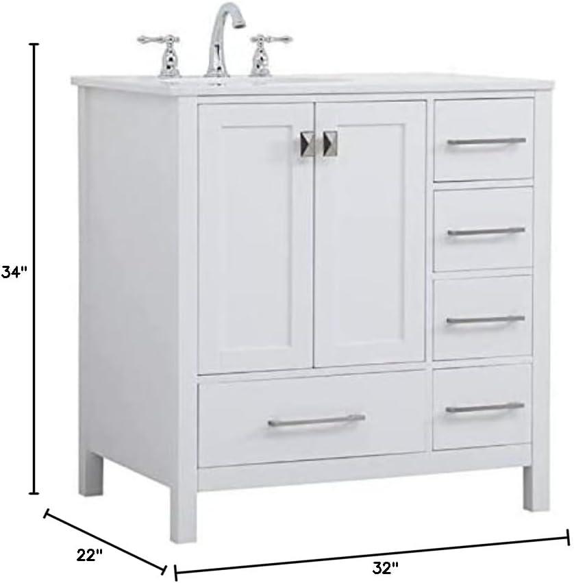 Elegant Decor Irene 32" Solid Wood and Stone Single Bathroom Vanity in White