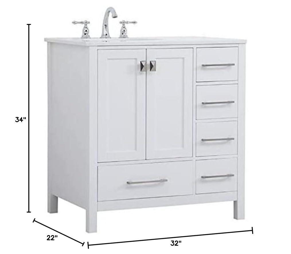 Elegant Decor Irene 32" Solid Wood and Stone Single Bathroom Vanity in White